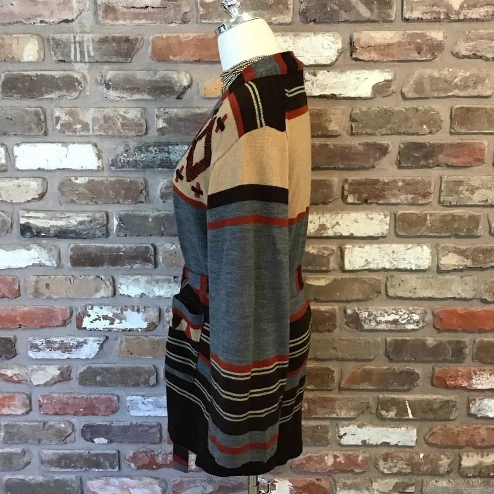 DONNKENNY Women's VINTAGE 60's 70's Belted Western Motif Cardigan Sweater M - Picture 2 of 7